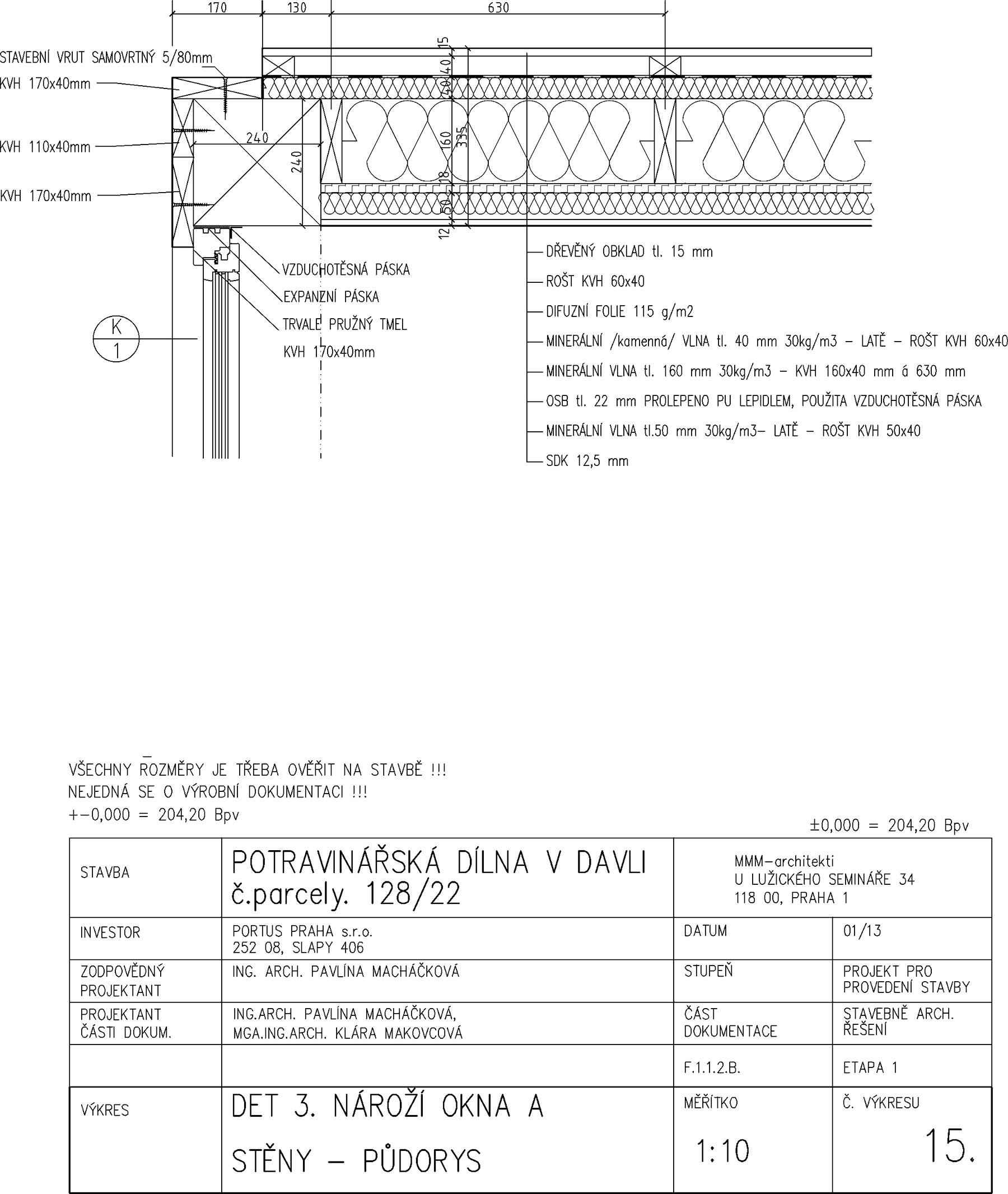 Detail nároží okna a stěny – půdorys