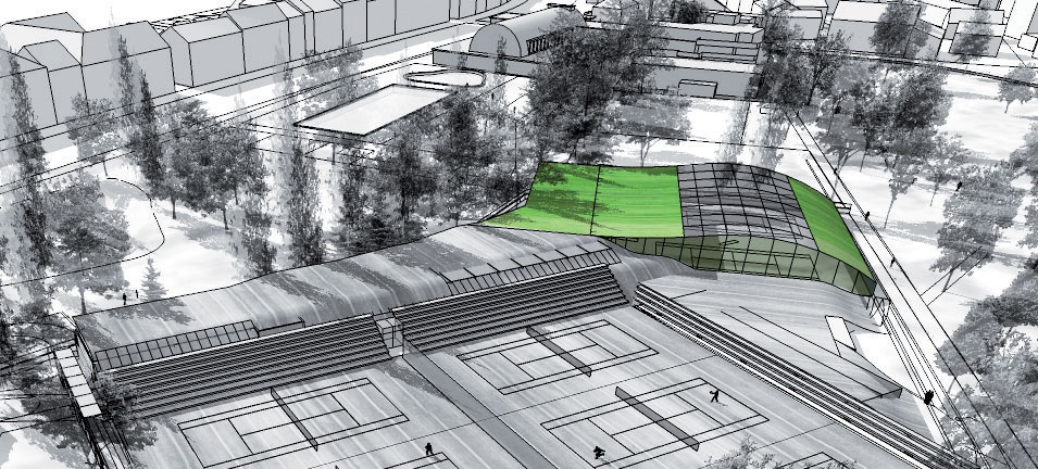 Obr. 1 Prvotní architektonická studie zastřešení tenisové haly