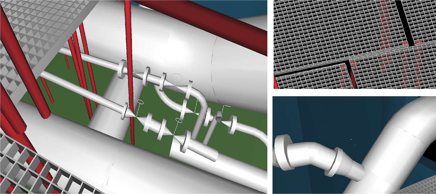 Obr. 3 Model redukce a ventilu – na malých obrázcích vidět rošt a redukci.