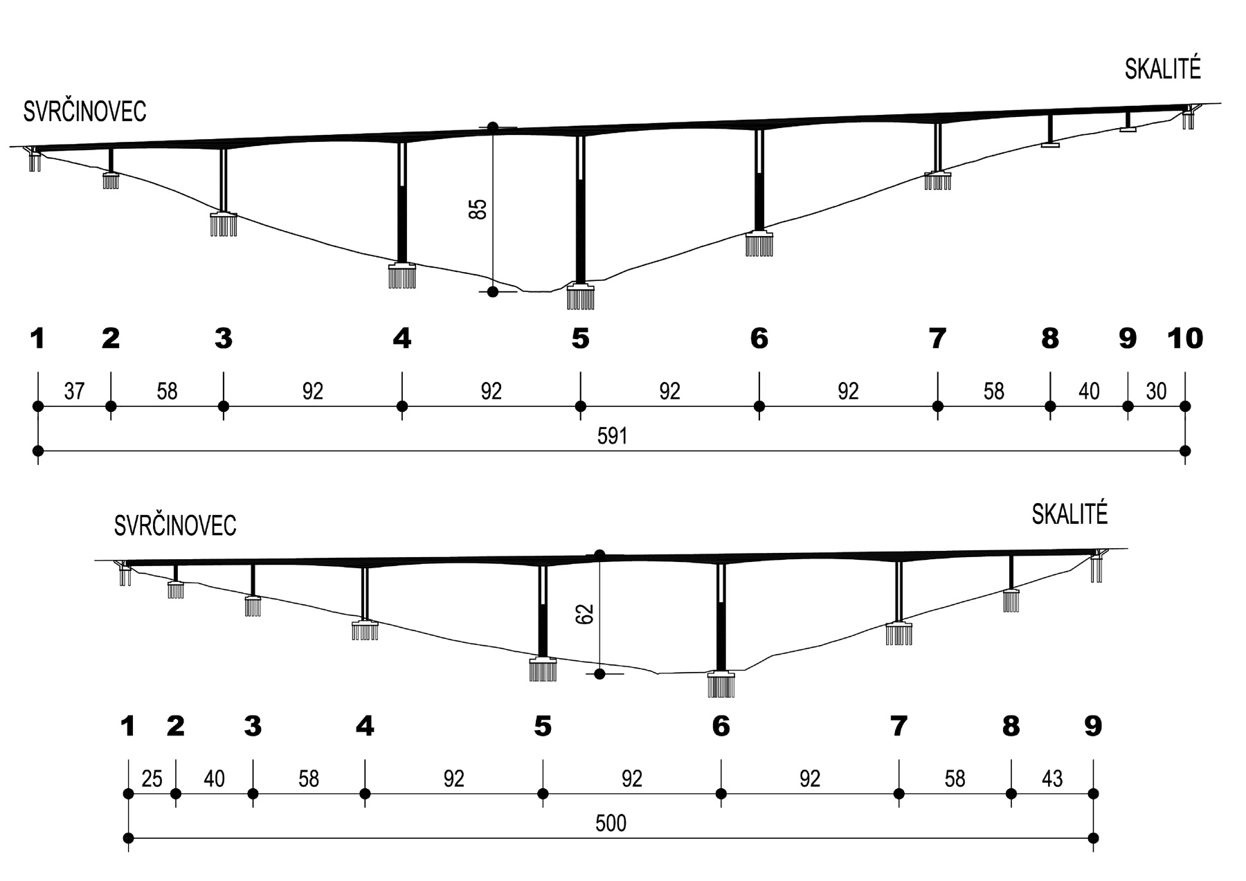 Obr. 1 Podélné řezy – nahoře 244-00, dole 248-00