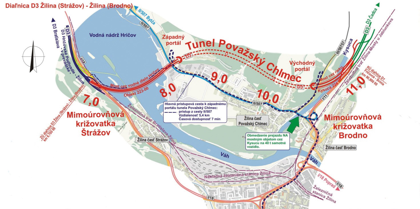 Obr. 1 Situace úseku Žilina (Strážov) – Žilina (Brodno) (Zdroj: Dopravoprojekt Bratislava)