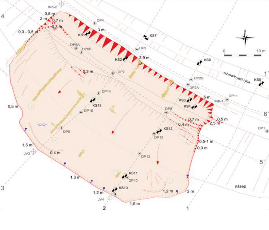 Obr. 2  Geomorfologické mapování sesuvu