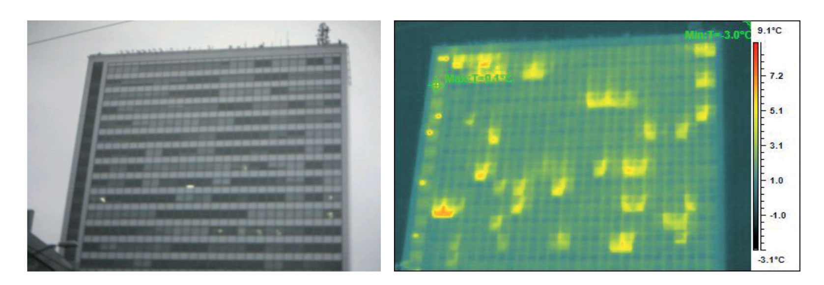 Obr. 7  Termovize dvojité fasády výškové budovy (autor: Michal Lukačovič)