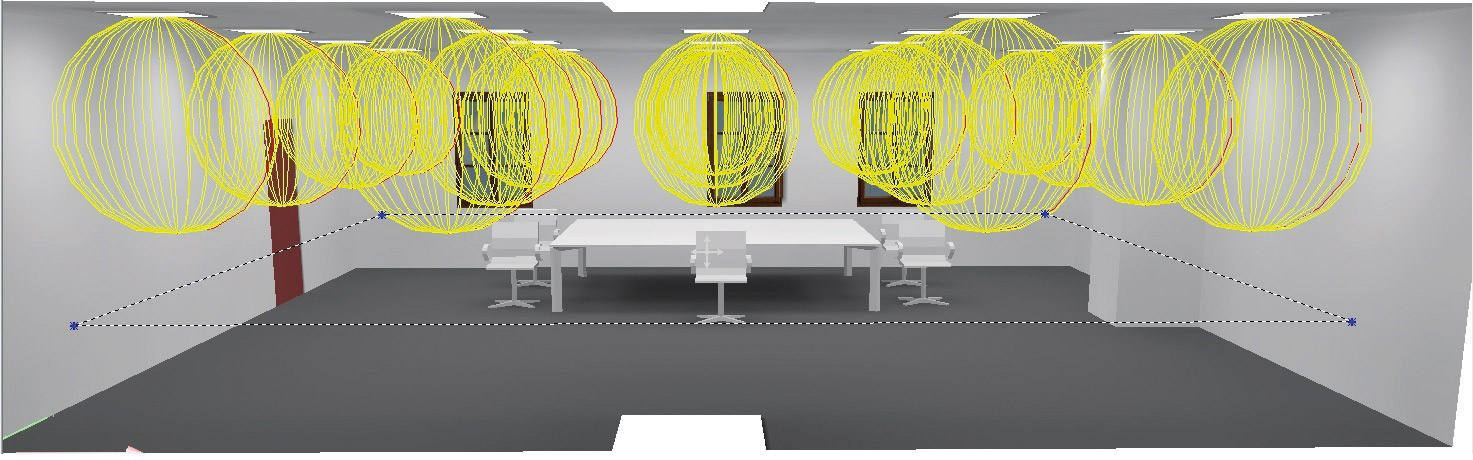 Obr. 4 Vizualizace na výpočet celkové udržované osvětlenosti pracoviště v programu DIALUX.