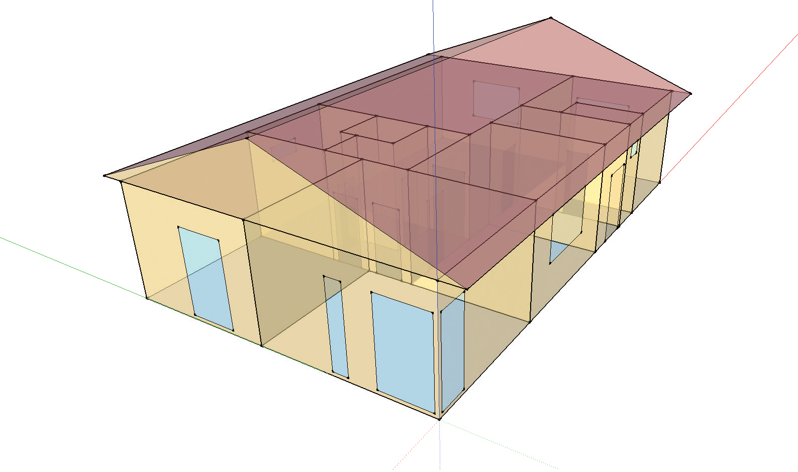 b) 3D simulační model rodinného domu z programu Sketchup 8.0