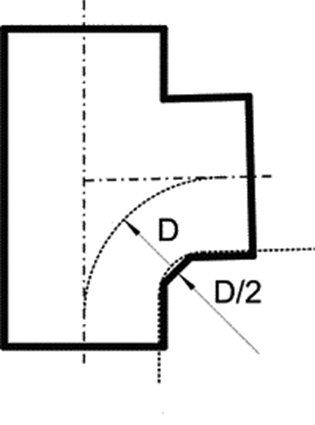 Obr. 3 Odbočka 88,5°se 45°obloukem – odbočka s tzv. malým úhlem odbočení [7]