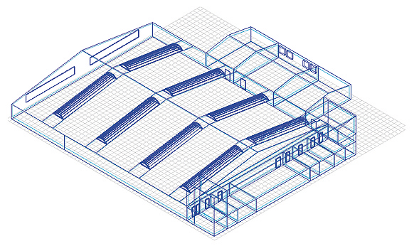 Obr. 3  a) geometrický model budovy
