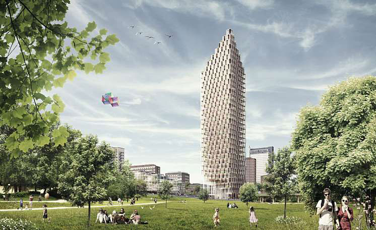 Ve Stockholmu vyroste dřevěný mrakodrap o 34 podlažích